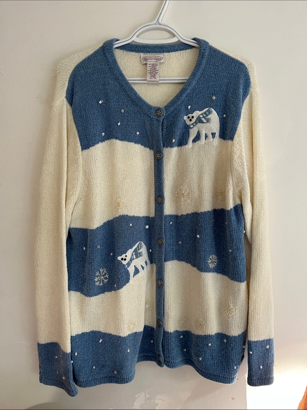 Northern Reflections Blue and Cream Polar Bear Embroidered Cardigan